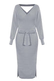 V Neck Backless Sweater Midi Dress(5 Colors)