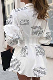 Slim Waist Letter Print Long Sleeve Mini Dress