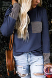 Loose Round Neck Stitching Striped Pockets Tops