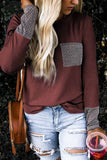 Loose Round Neck Stitching Striped Pockets Tops