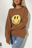 Emoji Smiling Knit Sweater - Brown
