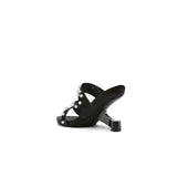 Dannie Pearl Embellished Leather Heels - Black