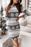 White Print Long Sleeves Mini Dress