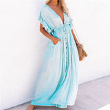 Sexy V Neck Bikini Cover-ups Long White Tunic Casual Summer BeachDress