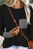 Loose Round Neck Stitching Striped Pockets Tops