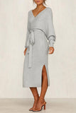 V Neck Backless Sweater Midi Dress(5 Colors)