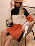 Cindy Color Block Mini Sweater Dress - Orange