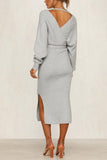 V Neck Backless Sweater Midi Dress(5 Colors)