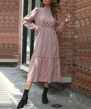 Amalia Polka Dot Smocked Cap Shoulder Maxi Dress - Dusty Pink