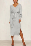 V Neck Backless Sweater Midi Dress(5 Colors)
