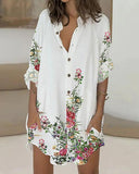 Casual Print Button Down Shirt Dress Beach Cover Ups