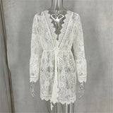 New Hollow Out Beach Coat V-Neck Lace Dresses Bikini Blouse Sun Protection Clothing