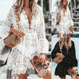 New Hollow Out Beach Coat V-Neck Lace Dresses Bikini Blouse Sun Protection Clothing