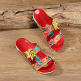 Applique Red Floral Leather Sandals Ledshopy.com