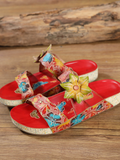 Applique Red Floral Leather Sandals Ledshopy.com