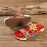 Applique Red Floral Leather Sandals Ledshopy.com