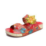 Applique Red Floral Leather Sandals Ledshopy.com