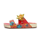 Applique Red Floral Leather Sandals Ledshopy.com