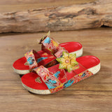 Applique Red Floral Leather Sandals Ledshopy.com