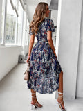 Babylonia Midi Dress - Navy Print Ledshopy.com