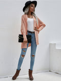 Batwing-Sleeve Open Knit Cardigan - Peach Ledshopy.com