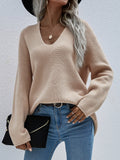 Beige Marjorie V-Neck Knit Sweater Ledshopy.com