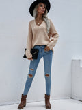 Beige Marjorie V-Neck Knit Sweater Ledshopy.com