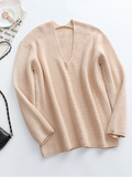 Beige Marjorie V-Neck Knit Sweater Ledshopy.com