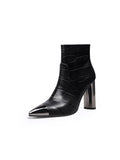 Black Amalee Croc-Embossed Leather Bootie Ledshopy.com