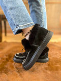 Black Faux-Fur Anklet Yana Moccasin Ledshopy.com