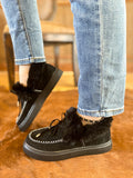 Black Faux-Fur Anklet Yana Moccasin Ledshopy.com