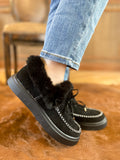 Black Faux-Fur Anklet Yana Moccasin Ledshopy.com