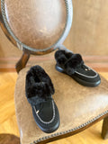 Black Faux-Fur Anklet Yana Moccasin Ledshopy.com