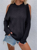 Black Shoulder Cut-Out Knit Sweater Ledshopy.com