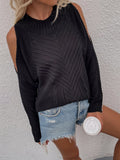 Black Shoulder Cut-Out Knit Sweater Ledshopy.com