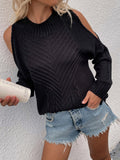 Black Shoulder Cut-Out Knit Sweater Ledshopy.com