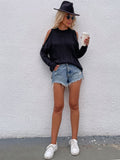 Black Shoulder Cut-Out Knit Sweater Ledshopy.com