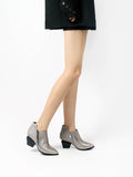 Block Heel Leather Ankle Bootie - Silver Ledshopy.com
