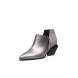 Block Heel Leather Ankle Bootie - Silver Ledshopy.com