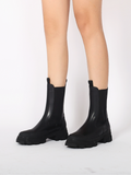 Block Heel Mid-Length Black Leather Chelsea Boot Ledshopy.com
