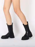 Block Heel Mid-Length Black Leather Chelsea Boot Ledshopy.com