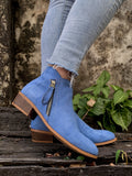 Blue Side Zipper Low Ankle Boot Ledshopy.com