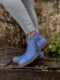 Blue Side Zipper Low Ankle Boot Ledshopy.com