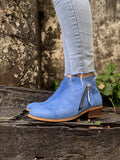 Blue Side Zipper Low Ankle Boot Ledshopy.com