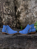 Blue Side Zipper Low Ankle Boot Ledshopy.com