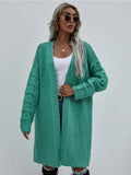 Braid Open Knit Long Cardigan - Green Ledshopy.com