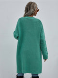 Braid Open Knit Long Cardigan - Green Ledshopy.com