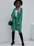 Braid Open Knit Long Cardigan - Green Ledshopy.com