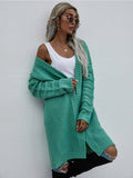 Braid Open Knit Long Cardigan - Green Ledshopy.com