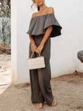 Break Away Off Shoulder Wide Leg Jumpsuit - Grey Ledshopy.com